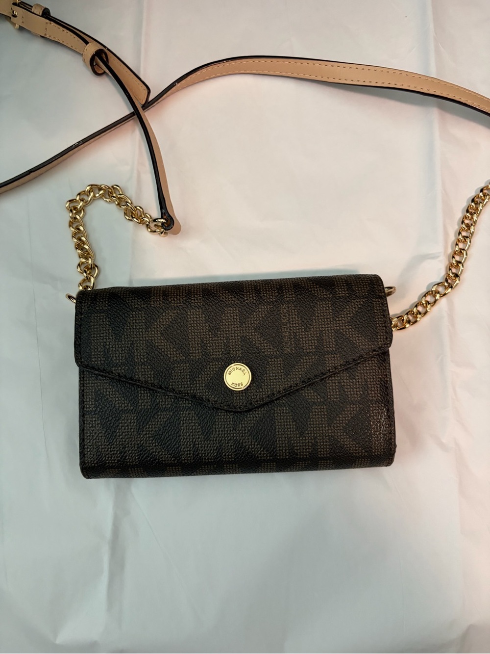 Michael Kors Brown/Black MK Logo Chain Crossbody Smart Phone Bag
